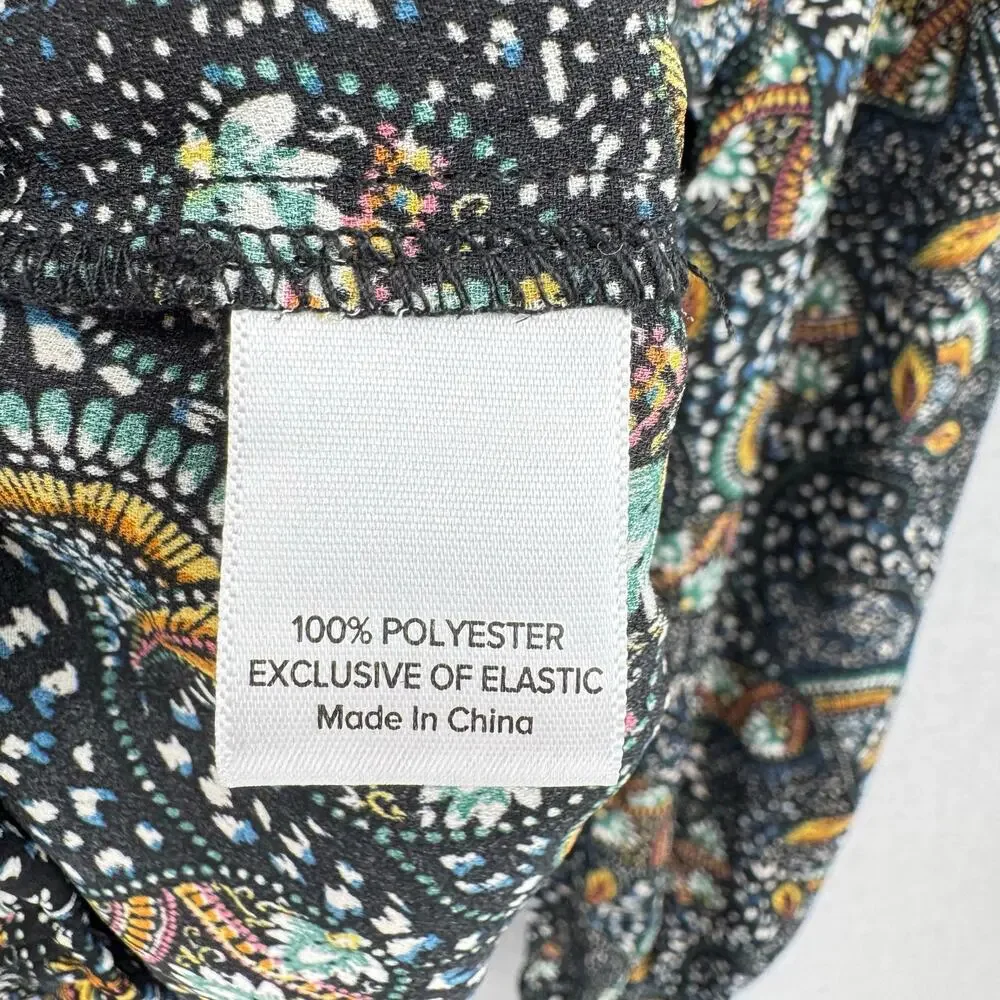 Evereve Charlie Neck Tie Teal Multicolor Printed Long Sleeve Chiffon Blouse - Picture 11 of 12